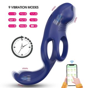 NXY Vibrators Wireless Bluetooth Vibrating Cock Ring met Clitoral Vibrator 9 Vibratiemodus Dual Penis voor mannen Sekspeelgoed Volwassen paren 230809