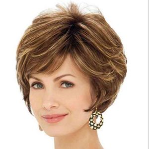 NXY WIGS S pour femme ou fille courte cheveux ondulés synthétiques dorés brun naturel Natural Fluffy Fibre à haute température Daily Utilisation 220528