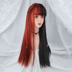 Nxy perruques Vic femmes cheveux synthétiques longs raides Cosplay noir blanc jaune rouge deux couleurs couture résistance à la chaleur 220528