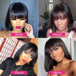 Nxy Wigs Wig Qi Bangs Bobs Color natural Cabello humano Cabello