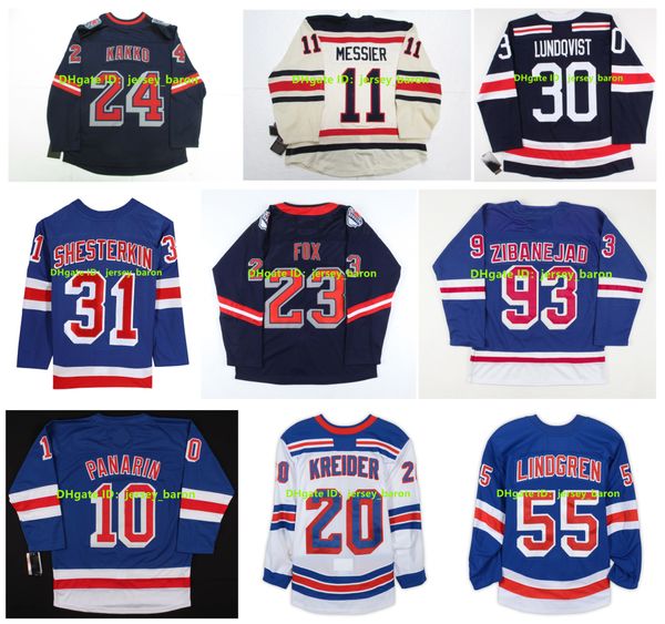 Maillot de hockey NY Adam Fox Jacob Trouba Rangers Lindgren Artemi Panarin Henrik Lundqvist Chris Kreider Ryan Reaves Igor Shesterkin