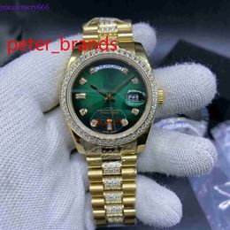 NY LA GM Hombres automáticos de alta calidad Mira de 36 mm Piedras de oro Bisel Bisel Green Face y diamantes en el medio del brazalete Diamante Dial Watchings DBG