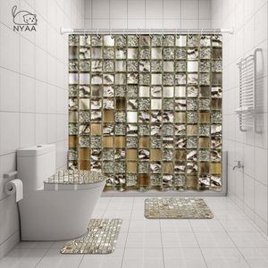 Nyaa 4 stks mozaïek decoratie douche gordijn voetstuk tapijt deksel toilet cover mat bad mat set voor badkamer decor y200407