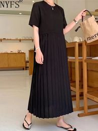 NYFS Summer Korea femme robe vestidos robe elbise lâche plus taille patchwork mousserie ourlet courte robes longues 240415