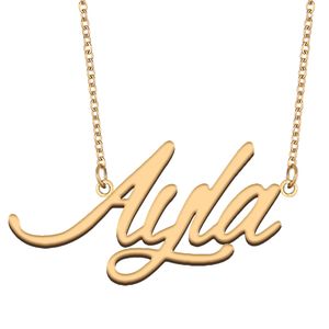 Collar con nombre de Ayla, colgante con placa de identificación de oro personalizado para mujeres, niñas, regalo de cumpleaños, joyería para mejores amigos, acero inoxidable chapado en oro de 18 quilates