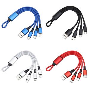 Nylon 3 in 1 USB-kabel sleutelhanger korte micro USB Type C multi-oplaadkabel voor Samsung Huawei LG mobiele telefoonkabels