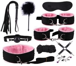 Nylon BDSM Sex Bondage Set menottes Gips de mamelon Collier Gag Whip Corde Couples Sex Toys pour adultes239U222K9715637