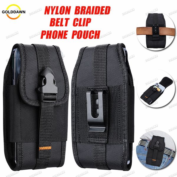 Clip de ceinture tressé en nylon Pochette de téléphone Étuis de téléphone universels Pochette pour Samsung S23 S22 S21 Ultra iPhone 14 Plus 13 12 Mini 11 Pro Max Huawei Moto LG Sport Waist Pack