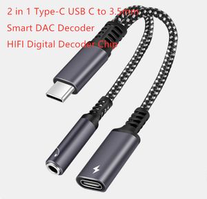 Nylon trenzado Alta calidad de sonido 2 en 1 Tipo-C USB C a 3,5 mm AUX Audio Auriculares Jack Adaptador Cable cargador Nuevo 4 colores
