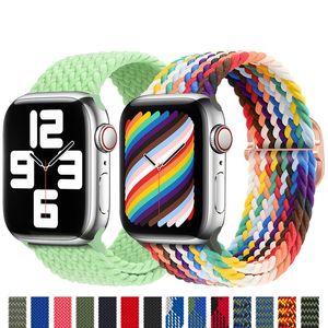 Nylon gevlochten solo -lusband voor Apple Watch -band met verstelbare gesp 38 mm 44 mm 41 mm 45 mm 44 mm 40 mm Elastische polsbandarmbanden Iwatch -serie Watchband
