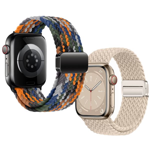 Boucle solo Sport tressée en nylon compatible avec Apple Watch Band 38mm 40mm 41mm 42mm 44mm 45 mm 49 mm, bracelet étiré magnétique réglable pour la série Iwatch SE 9 8 7 6 5 4 3