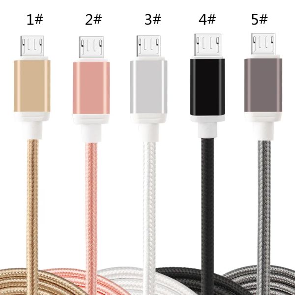 Câble USB de type C tressé en nylon USB 2.0 à 3.1 Câble de charge haute vitesse de type C Boîtier en métal Cordons de charge V8 pour iPhone Android Smart LL