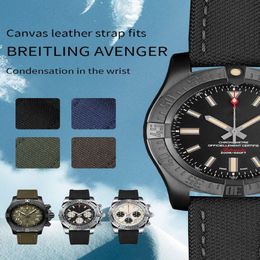 Bracelet de montre en cuir de veau en nylon véritable pour montre Breitling NAVITIMER homme 22 mm noir marron vert bleu avec 321x