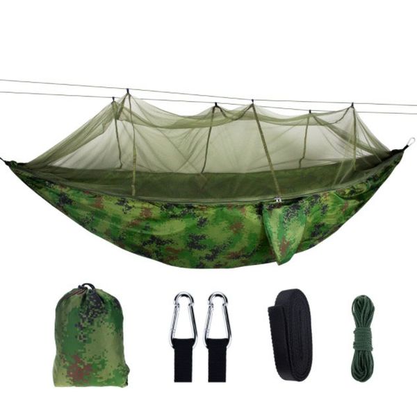 Hamaca de nailon para acampar con red, hamacas portátiles livianas, alta capacidad, resistencia al desgarro, perfecta para acampar al aire libre y relajarse en el patio trasero
