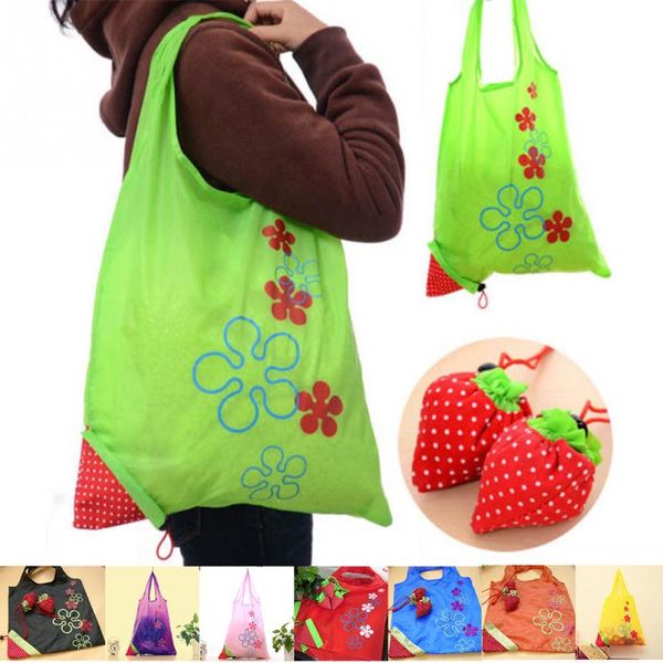 Nylon mignon fraise sac à provisions réutilisable écologique fourre-tout Portable pliant pliable sacs pochette Go Green