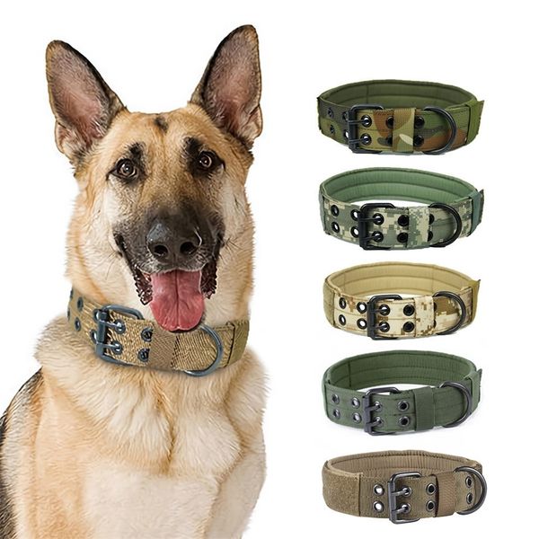 Nylon Perros Collar Collar Táctico Militar Pet Gargantilla Camuflaje Entrenamiento Gran Perro Cuello Cinturón Cosas Accesorios LJ201109