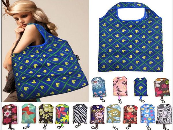 Bolsas de compras holdables plegables de nylon con bolsas de bolsas de reciclaje de reciclaje de bolsas reutilizables de gancho para mujeres para mujeres Ladie9587914