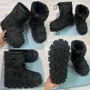 Bottes de ski d'après-ski en gabardine de nylon noires 1U007N Tige avec cordon de serrage Doublure rembourrée amovible Chaussons triangulaires en métal émaillé Semelle en caoutchouc