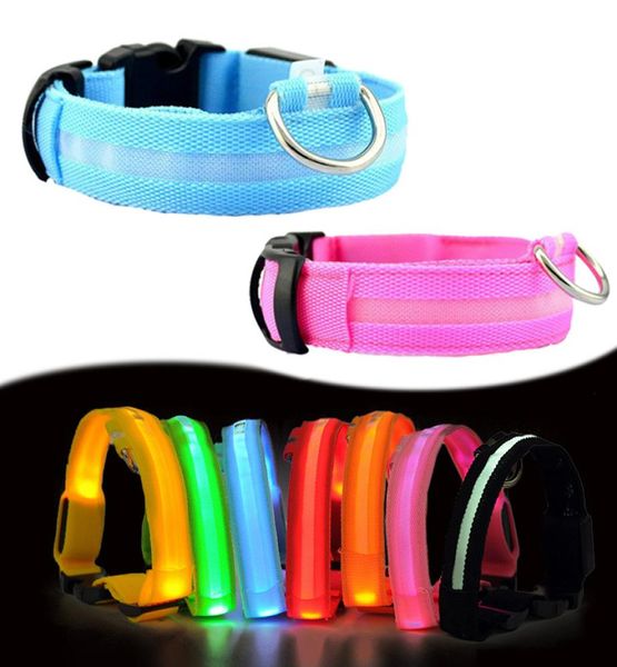 Colliers de chien en Nylon LED sécurité nocturne clignotant lueur dans le noir laisse chiens collier Fluorescent lumineux fournitures pour animaux de compagnie J0655270936