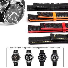 Nylon Mix lederen canvas horlogeband voor Omeg-A Speed ​​Sea Master AT150 19mm 20mm 21mm 22mm 23mm horlogeband voor vijftig fathoms H0915