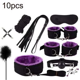 Nylon Peluche Sex Toy BDSM Sexual Parejas Kit Fetiche Bondage Set Menottes Jeu Adulte Fouet Gag Nipple Clip Masque Couple Femme Homme 240126