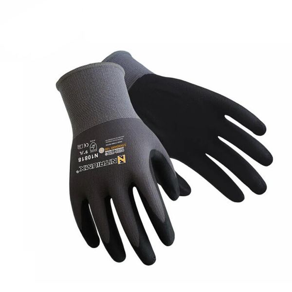 Guantes de trabajo de nailon con recubrimiento de seguridad de nitrilo, guantes de trabajo con palma recubierta, guantes de trabajo mecánicos M/L/XL