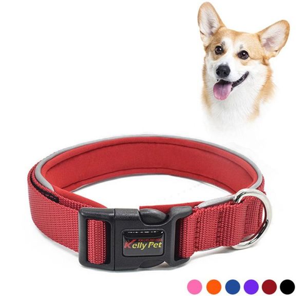 Collier de chien réfléchissant en nylon avec verrou de sécurité Laisse réglable Lumineux Fluorescent Colliers pour petits moyens et grands chiens Laisses