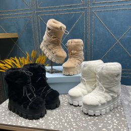 Bottes de laine de ski en nylon moucheté à la cheville, bout rond, bottes de lune pour femmes, chaussures de créateurs de luxe, chaussures en dentelle, taille d'usine supérieure 35-42