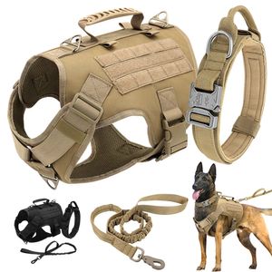 Nylon Tactical Dog Harness Collar Lash No Pull Military Pet Harness Gite pour les grands chiens de grande envergure Pagières de harnais de molle 240517