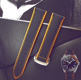 Band de montre en nylon Geothere Watchstrap en cuir pour Omega Planet Ocean 20mm 22 mm STRAP COULAGE CUIR BLACK ORANG