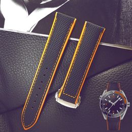 Bracelet de montre en nylon et cuir véritable pour Omega Planet Ocean, 20 mm, 22 mm, cuir de veau, noir, orange, rouge, bleu avec outil 238U