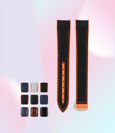 Nylon Watchband Rubber Leather Watchstrap pour Omega Planet Ocean 215 600m Man sangle Black Orange Grey 22 mm 20 mm avec outils9118869
