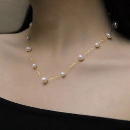 NYMPH Real 18K Collier en or Pendnat Fine Jewelry Ronde Perle d'eau douce naturelle Pure AU750 Chaîne pour femmes Cadeau de mariage X535 231229