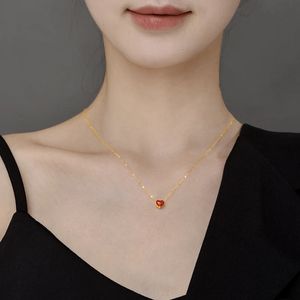 NYMPH réel 24K or jaune pendentif collier pour femmes solide AU750 chaîne en forme de coeur cadeau de mariage 24K 999 bijoux fins D505 240115