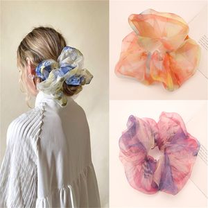 Printemps Summer Net Yarn Hair Bow Srunchies grandes mousseline en mousseline