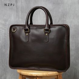 NZPJ-maletín Retro para hombre, bolso de cuero para ordenador portátil, bolso informal de piel de vaca de capa superior, bandolera de negocios de 14 pulgadas 240320