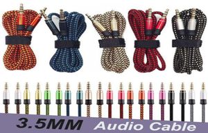 O Cables Trenza de nailon 1,5 M 3,5 mm Jack Cable auxiliar para coche Código de extensión de auriculares para teléfonos móviles Altavoz MP3 Tablet1641511