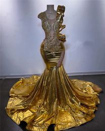 O or cou longues robes De Bal pour les filles noires perlées cristal robes De fête d'anniversaire sirène Robe De soirée Robe De Bal