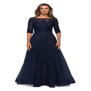 O pescoço mãe da noiva vestido 2023 a linha applique vestido de baile meia manga tule renda vestido de noite longo feminino novo estilo