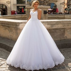 O cou grande taille robe de mariée grande taille femmes Appliques dentelle bouton dos personnalisé robe de mariée vestido de noiva longueur de plancher
