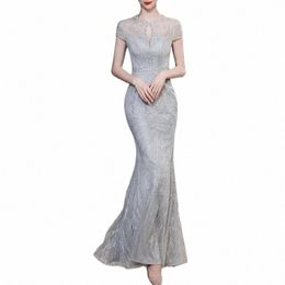 O-cou paillettes mince soirée Dres Fit simple manches de mariage robes élégant élégant bal Dr Banquet J8Fh #