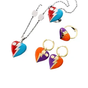 O-vormige ketting met dubbele letters hart bijpassende emaille hanger liefde klein rood blauw hart oorbel ring merk sieraden accessoires CGS878