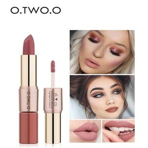 O.TWO.O 12 Couleurs 2in1 rouge à lèvres Lèvres Maquillage Brillant Longue durée Humidité Cosmétique Rouge à lèvres Rouge à lèvres Mat Rouge à lèvres Étanche