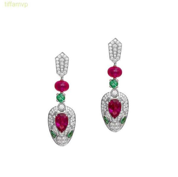 O5GT Designer Bijoux de luxe Bvlger B-Home Charm 925 Argent Diamant à haute teneur en carbone Pigeon Blood Red / Baojia Série Spirit Snake Boucles d'oreilles