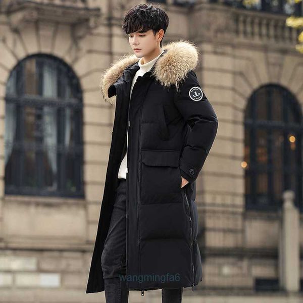 O6w0 Parkas de plumón para hombre, chaqueta nueva de invierno para parejas, marca Tide, cuello de lana grande, abrigo largo de plumón de pato blanco 90, ropa para hombres y mujeres