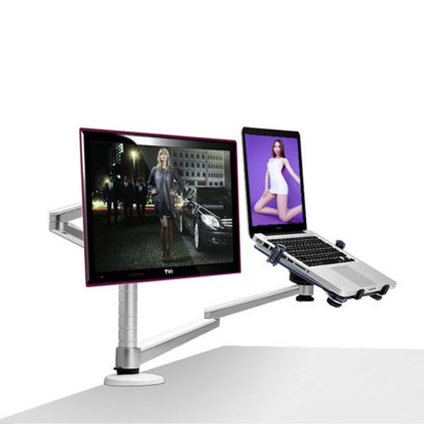 OA-7X multimédia bureau 25 pouces LCD support de moniteur + support d'ordinateur portable support Table plein mouvement double moniteur support de bras de montage