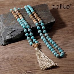 Oaiite matte turquoises stenen kettingen vrouwen vrouwelijke 108 betaler lange mala kralen kwast ketting sieraden