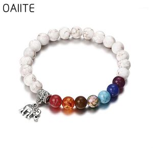 OAIITE – Bracelet en perles de pierre naturelle pour hommes et femmes, Chic, couleur argent, pendentif éléphant, Vintage, Boho, Bracelets porte-bonheur For321V