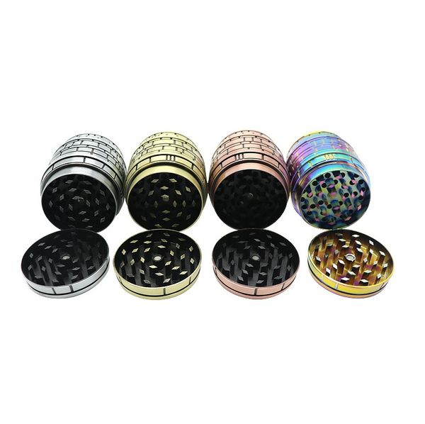 Barril de roble Amoladoras de tabaco Accesorio de humo 63 mm 4 amoladora de hierba cnc filtro de dientes neto vaporizador de hierba seca pluma 4 colores para plataforma petrolera bong dab