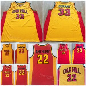 Oak Hill High School Kevin Durant Jersey 35 Basketball Carmelo Anthony 22 Shirt College All genaaide teamkleur geel rood voor sportfans University genaaid op Men NCAA